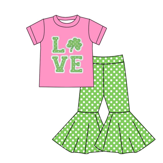 Love clover top polka dots pants girls st patrick's clothes