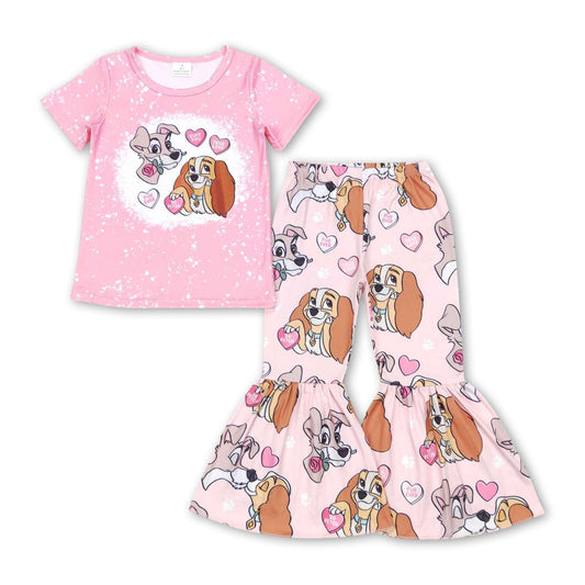 Pink heart dogs top pants girls valentines clothing