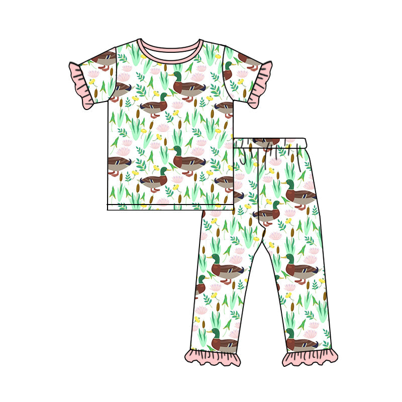 Pink short sleeves duck baby girls pajamas