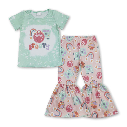 Rainbow smile flower camping kids girls clothes