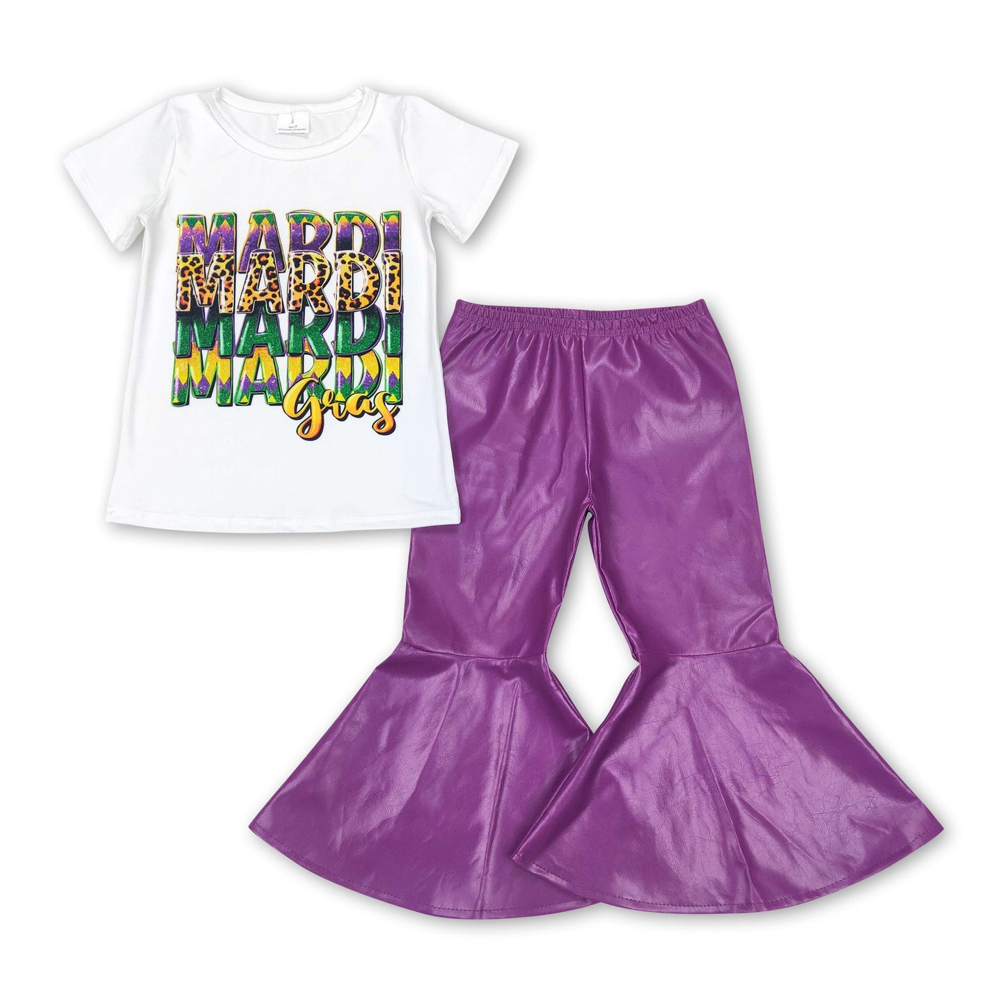 Short sleeves Mardi gras shirt purple pants girls outfits