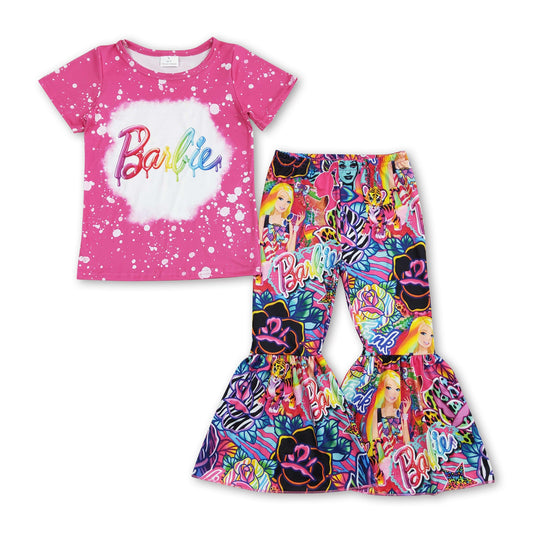 Hot pink top bell bottom pants party girls outfits