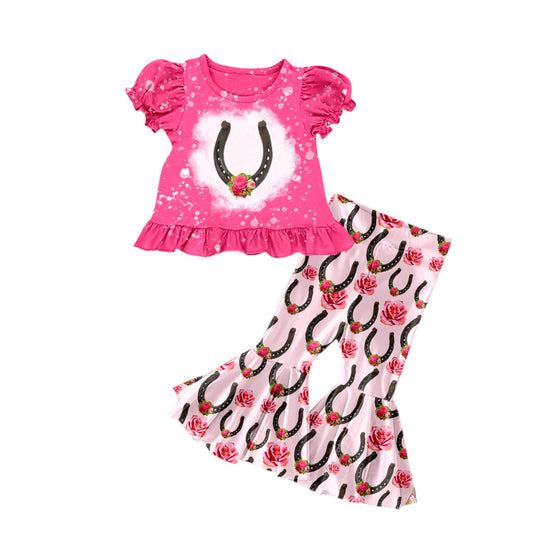 Hot pink horseshoes top bell bottom pants girls clothes