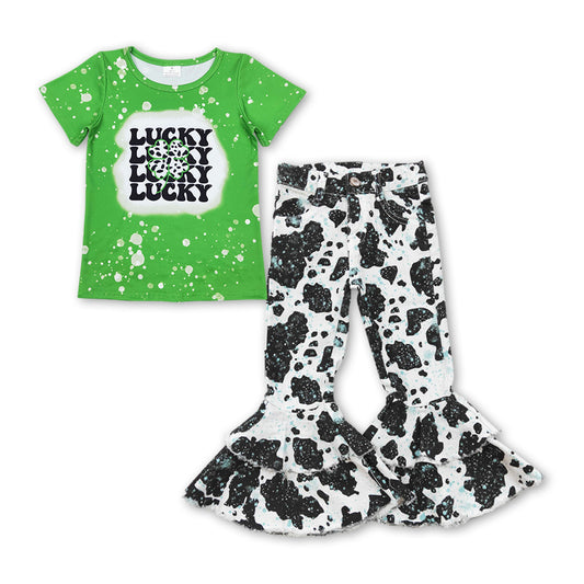 Lucky cow clover top jeans girls st patrick's day clothes