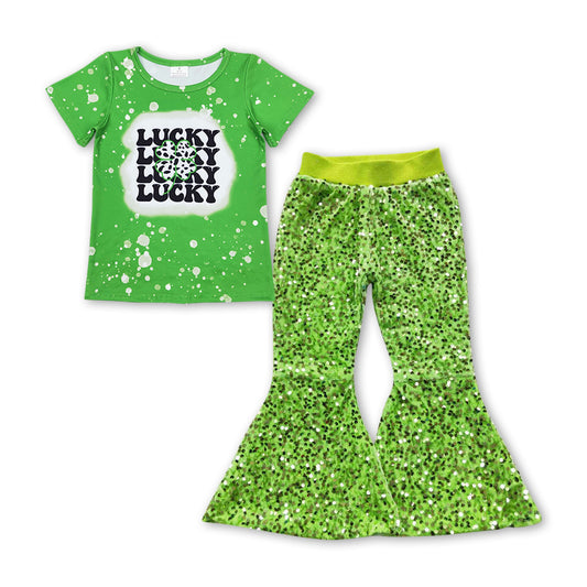 Lucky cow clover green sequin girls st patrick's outfits