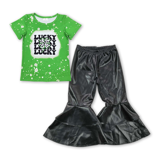 Lucky cow clover leather pants girls st patrick's clothes