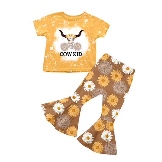 Cow kid top daisy bell bottom pants girls clothes