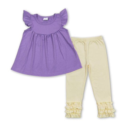 Lavender flutter sleeves tunic icing ruffle leggings girls clothes