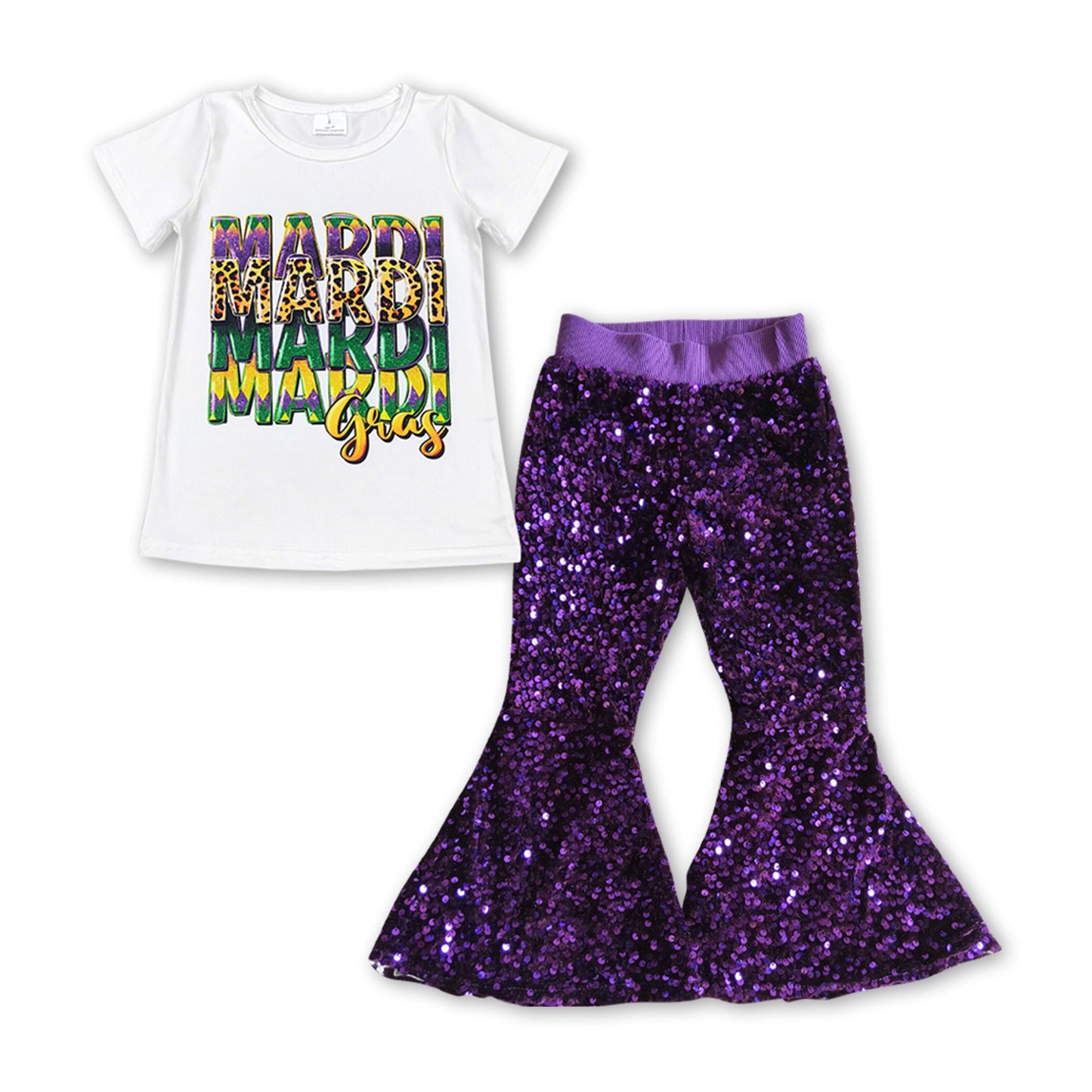 Leopard Mardi gras top purple sequin pants girls clothing