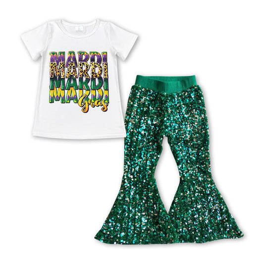 Leopard Mardi gras top green sequin pants girls clothing