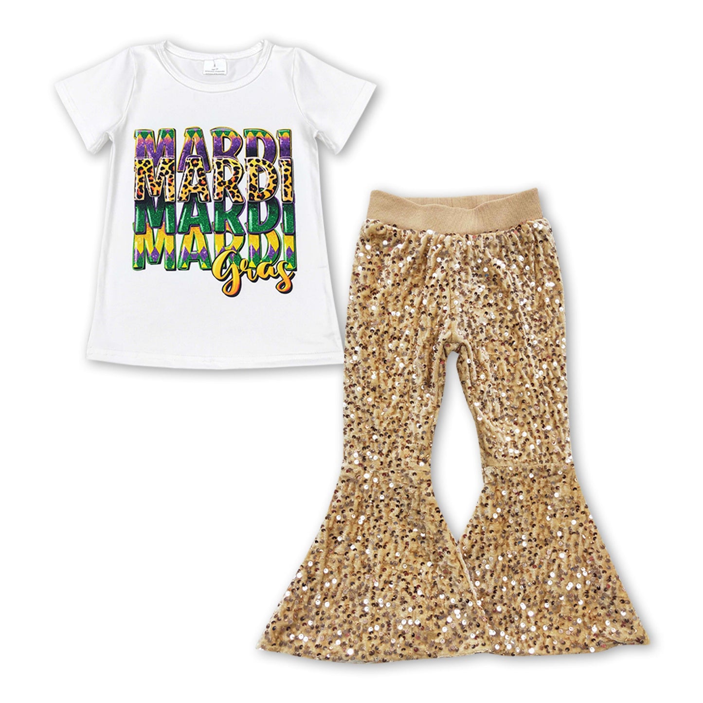 Leopard Mardi gras top gold sequin pants girls clothing