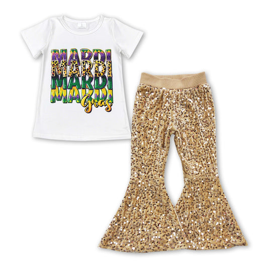 Leopard Mardi gras top gold sequin pants girls clothing