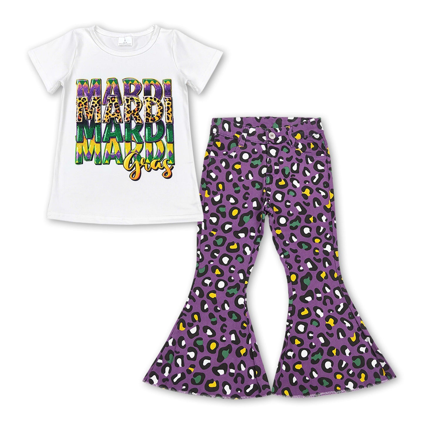 Leopard mardi gras top purple jeans girls clothes