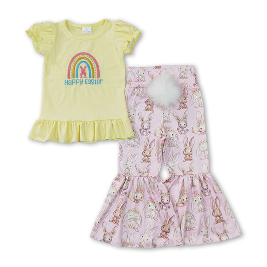 Happy easter embroidery rainbow top pants girls clothes