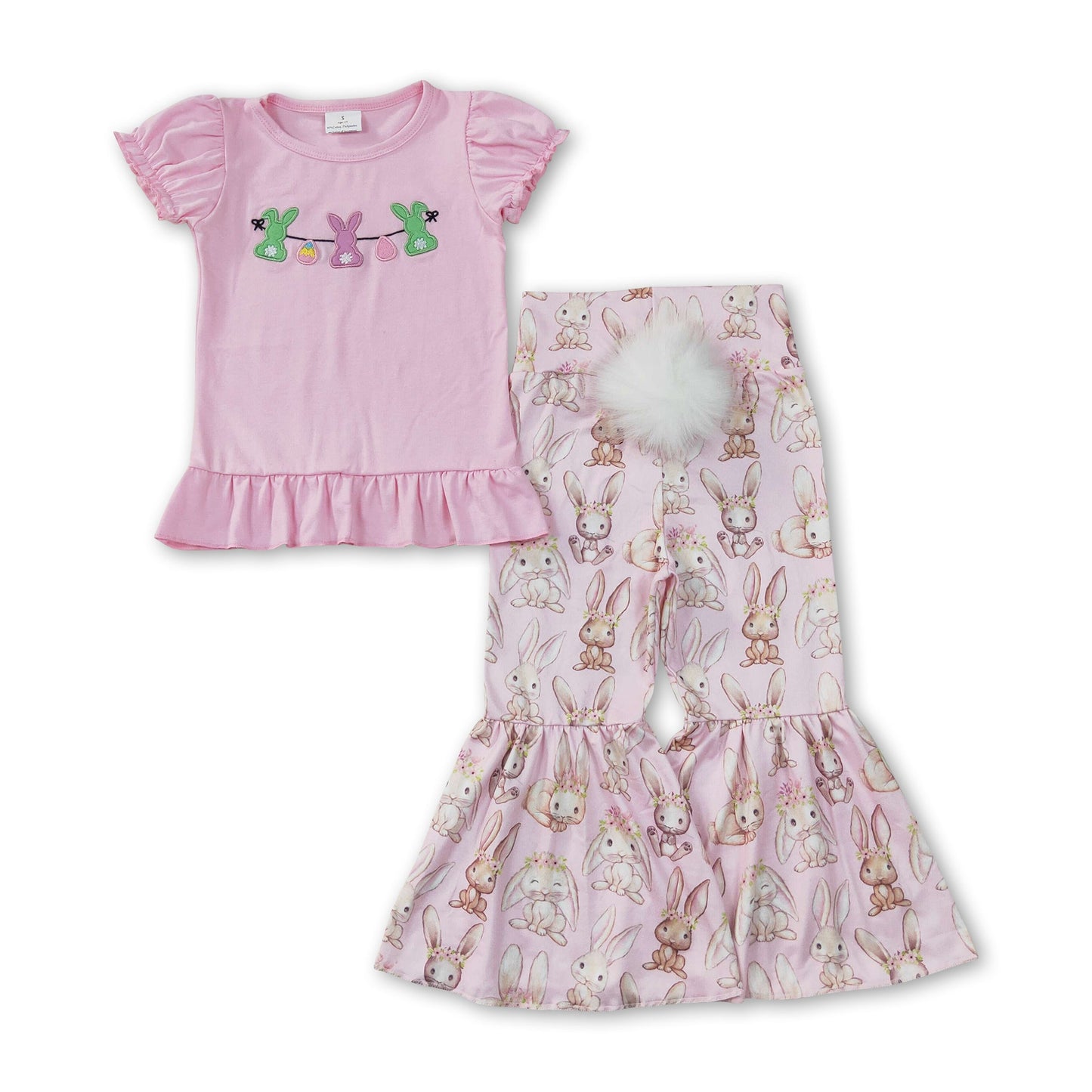 Rabbit eggs embroidery top pants girls easter clothes