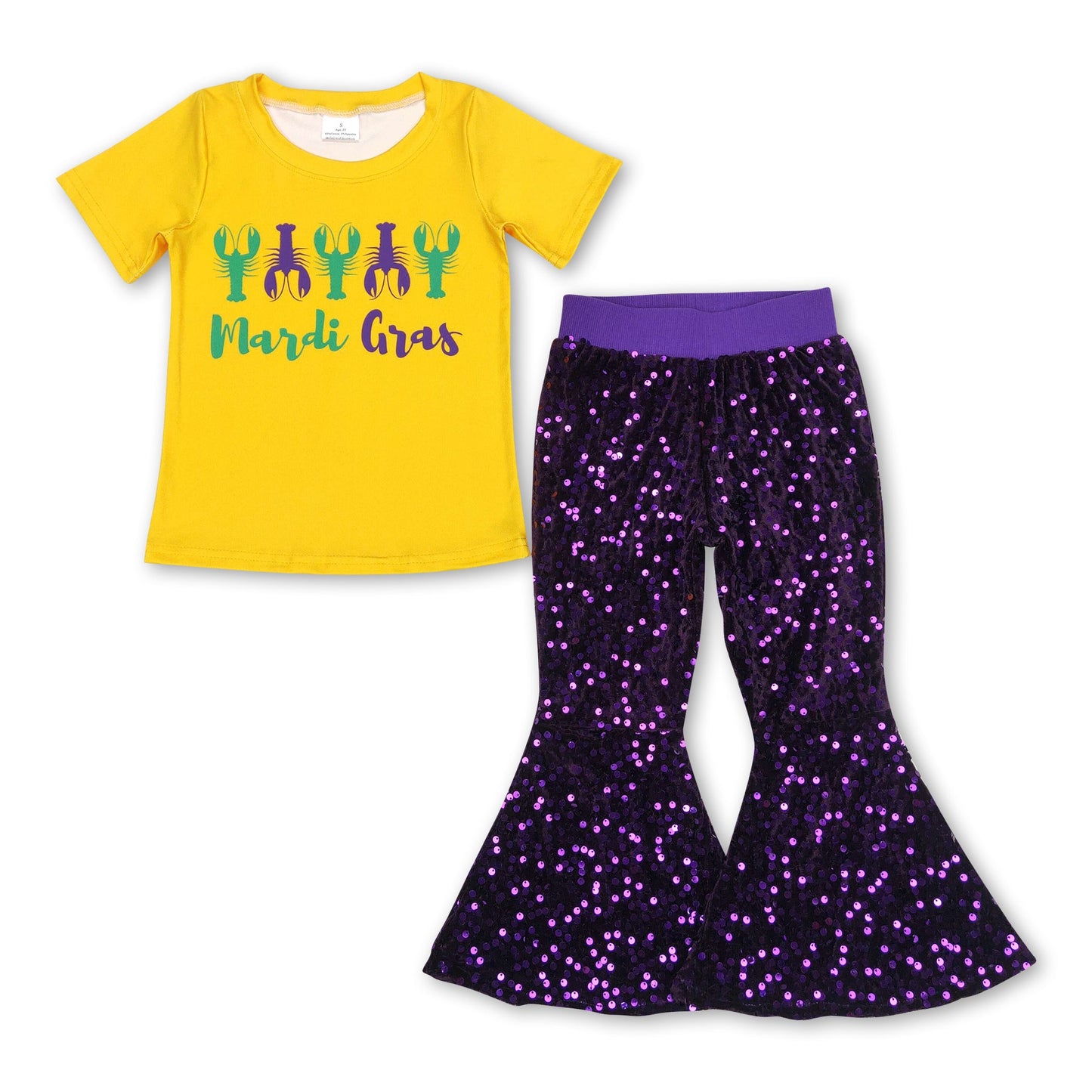 Crawfish mardi gras top purple sequin pants girls clothes