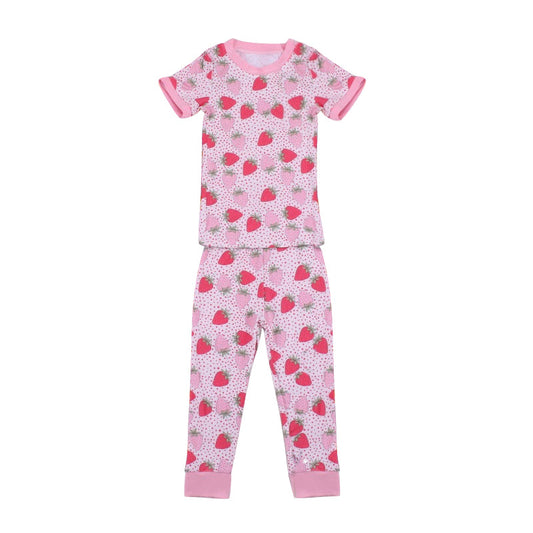 Short sleeves pink strawberry baby girls pajamas