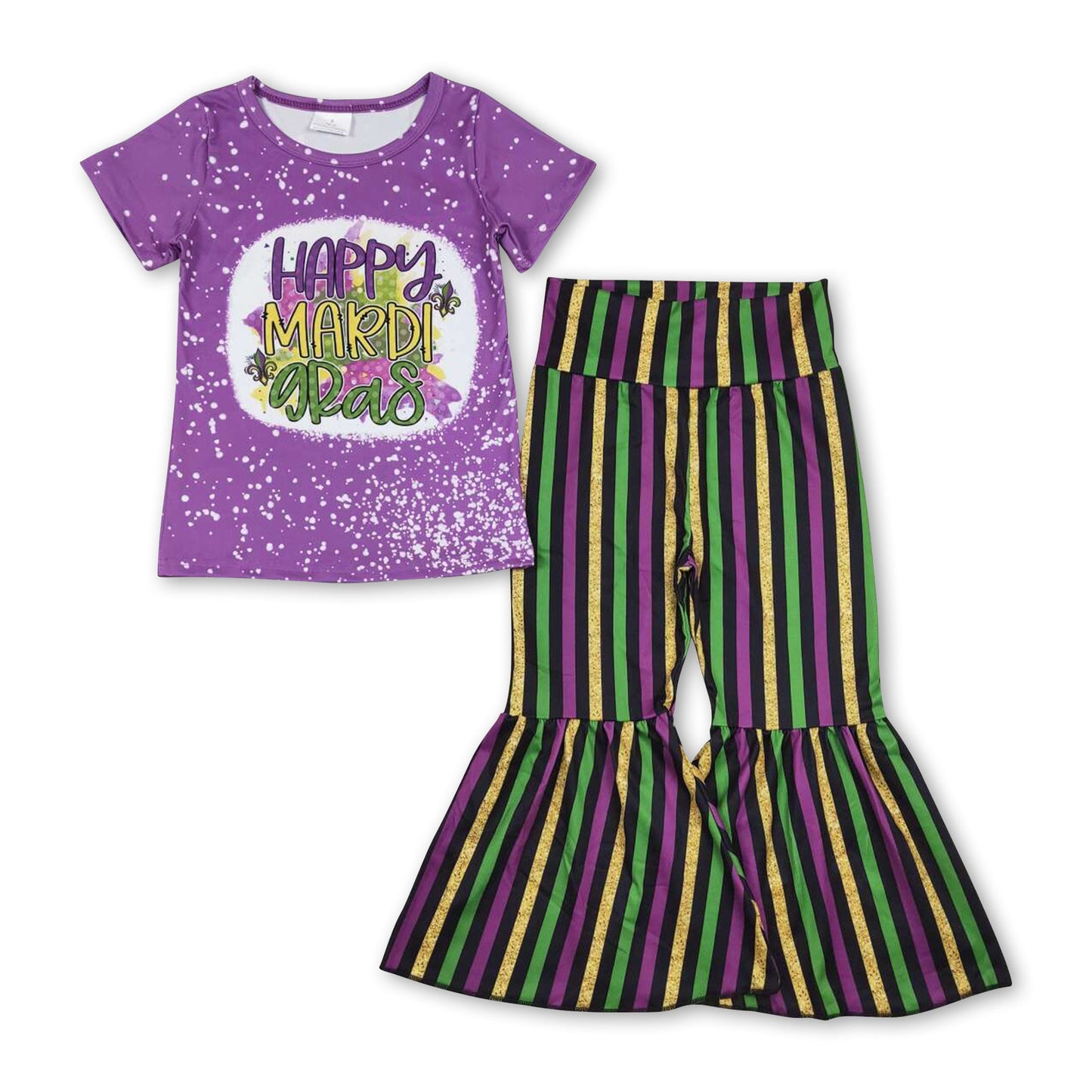 Happy mardi gras top stripe pants girls clothes