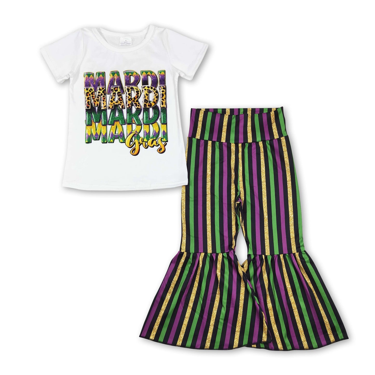 Leopard mardi gras top stripe pants girls clothes