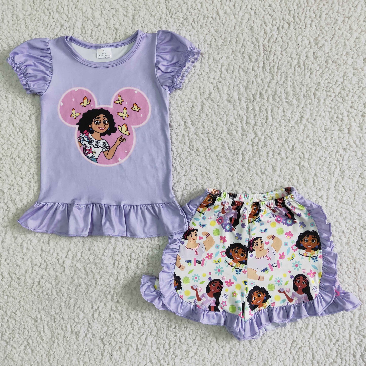 Lavender cute print magic shirt ruffle shorts baby girls summer clothing