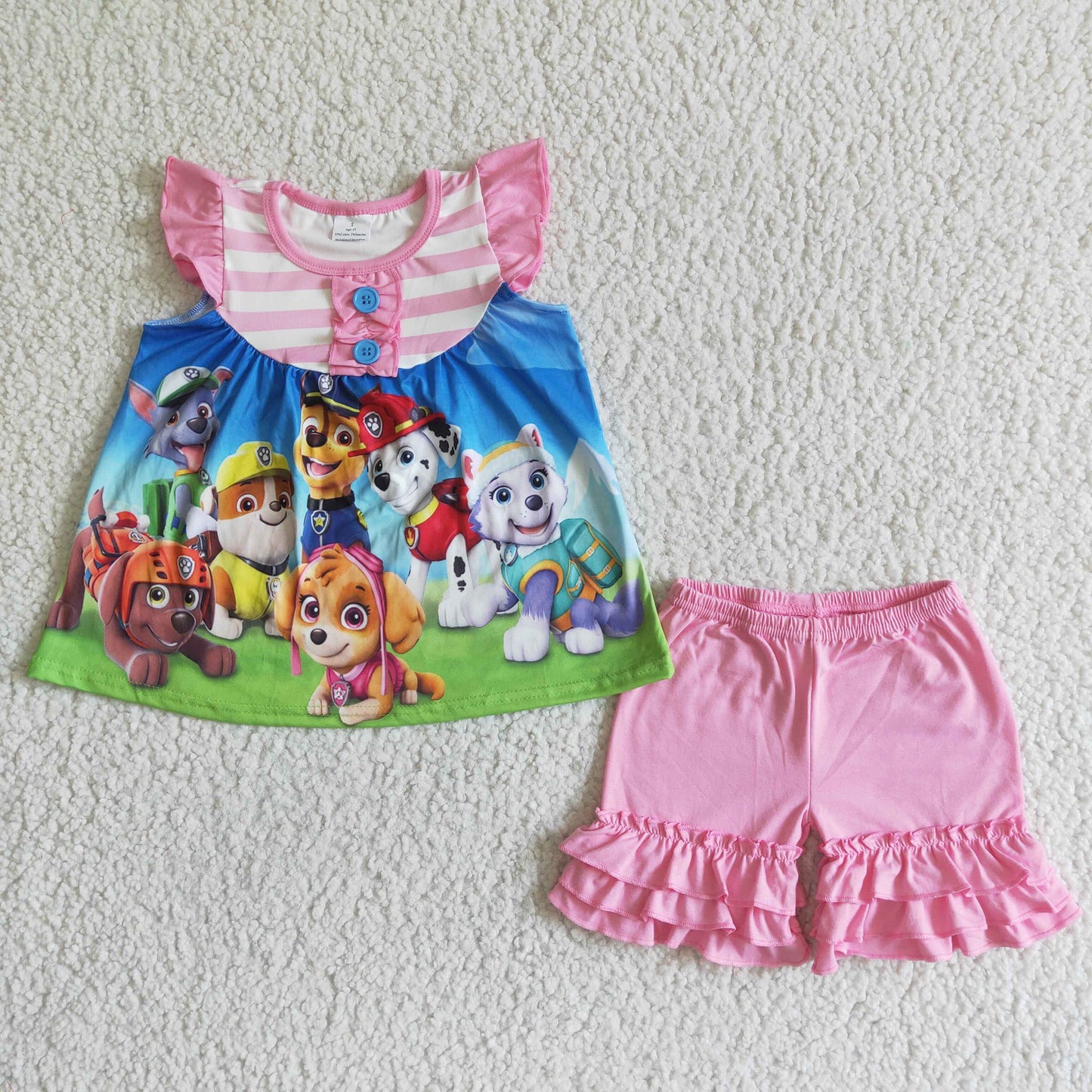 Flutter sleeve cute dog print shirt pink shorts girls summer outfits