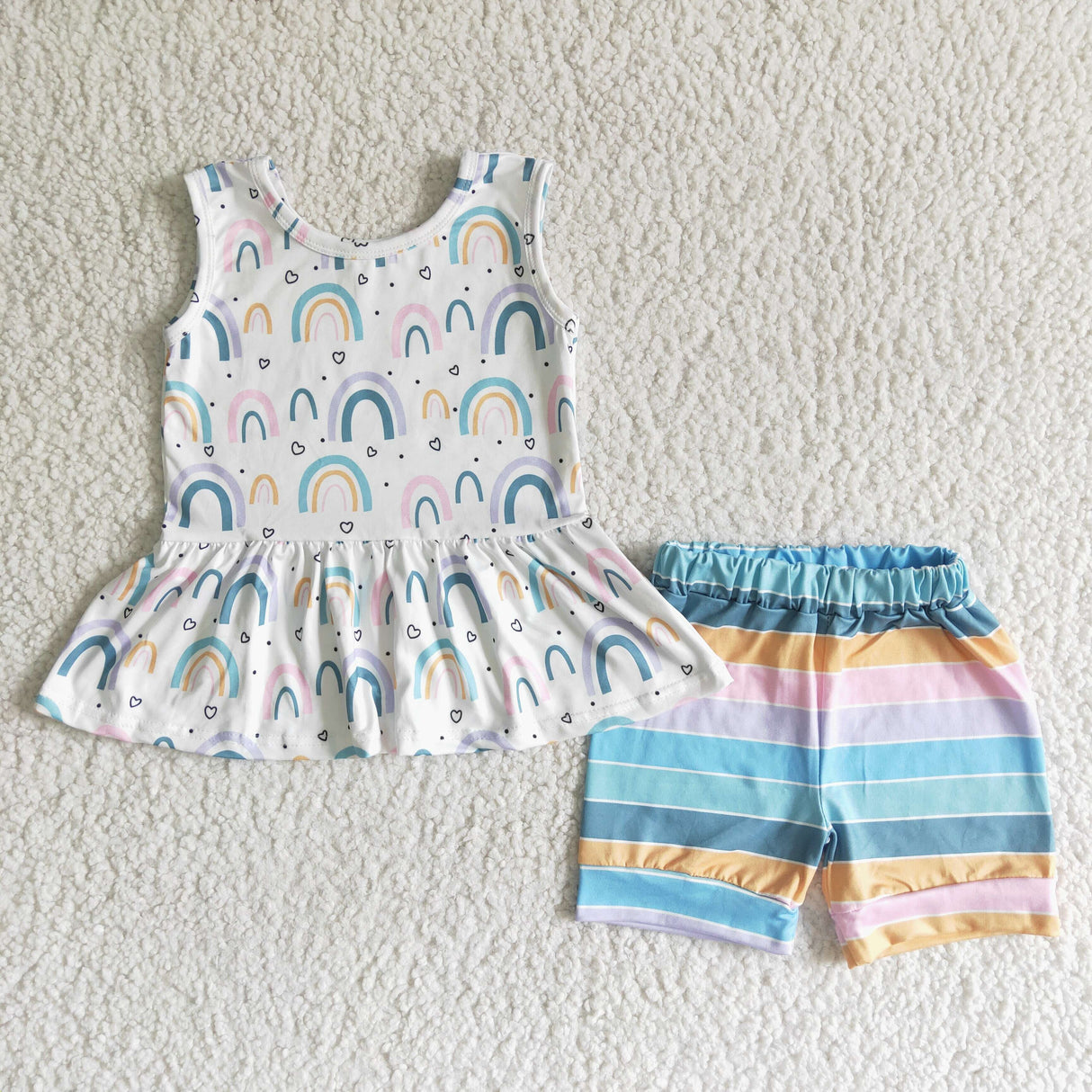 Rainbow peplum colorful stripe shorts girls summer clothes