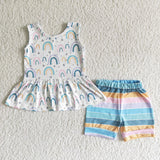 Rainbow peplum colorful stripe shorts girls summer clothes
