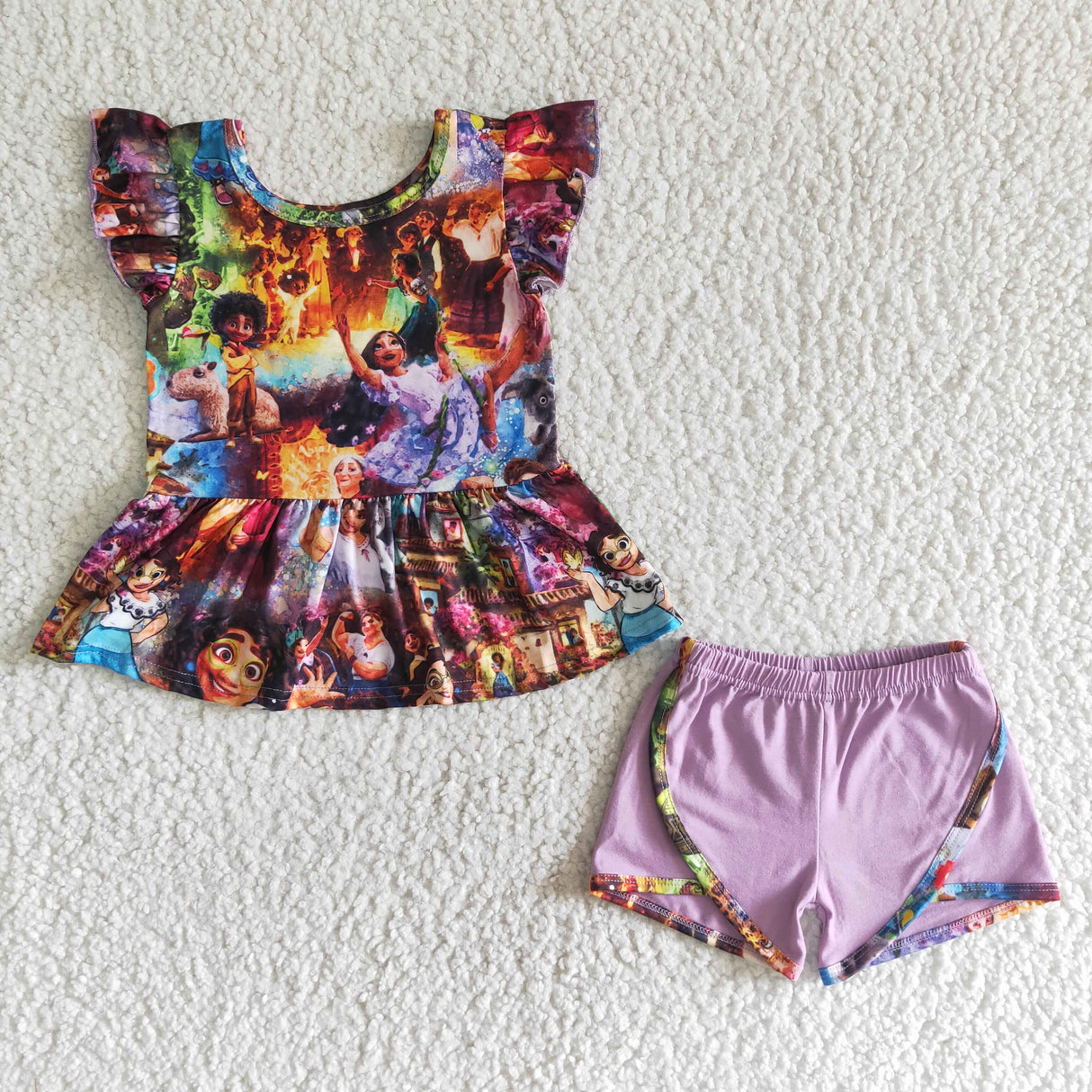 Flutter sleeve peplum purple shorts magic girls cute summer outfits
