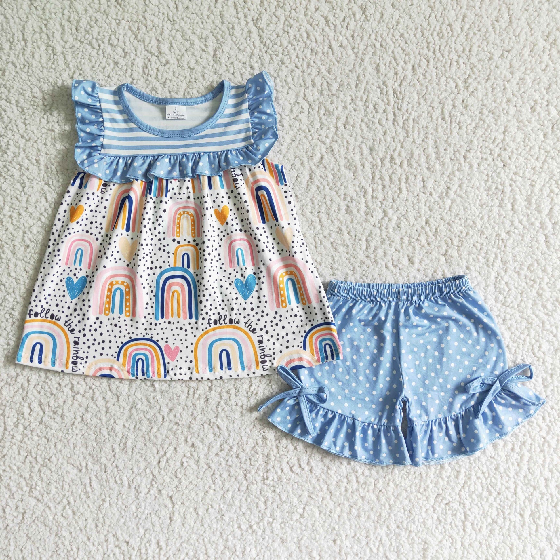 Rainbow shirt polka dots shorts kids girls clothes – Yawoo Garments