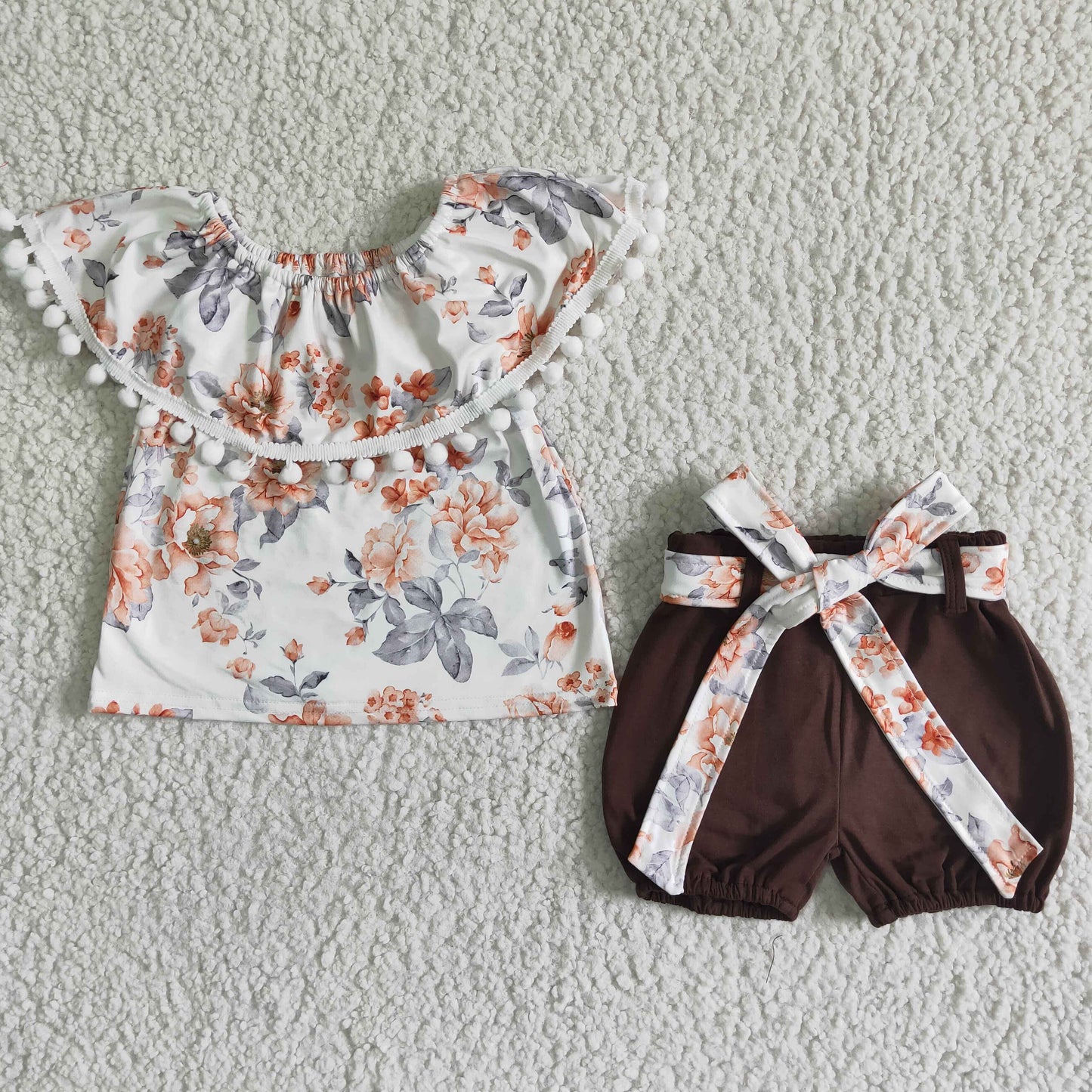 Floral shirt brown shorts baby girls summer clothing