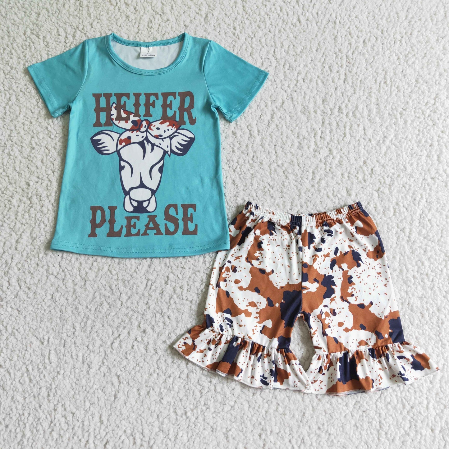Heifer please cow print shorts girls boutique clothing set