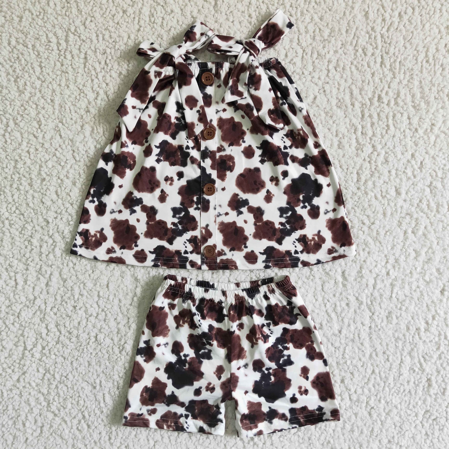 Cow print suspender shirt shorts girls summer outfits