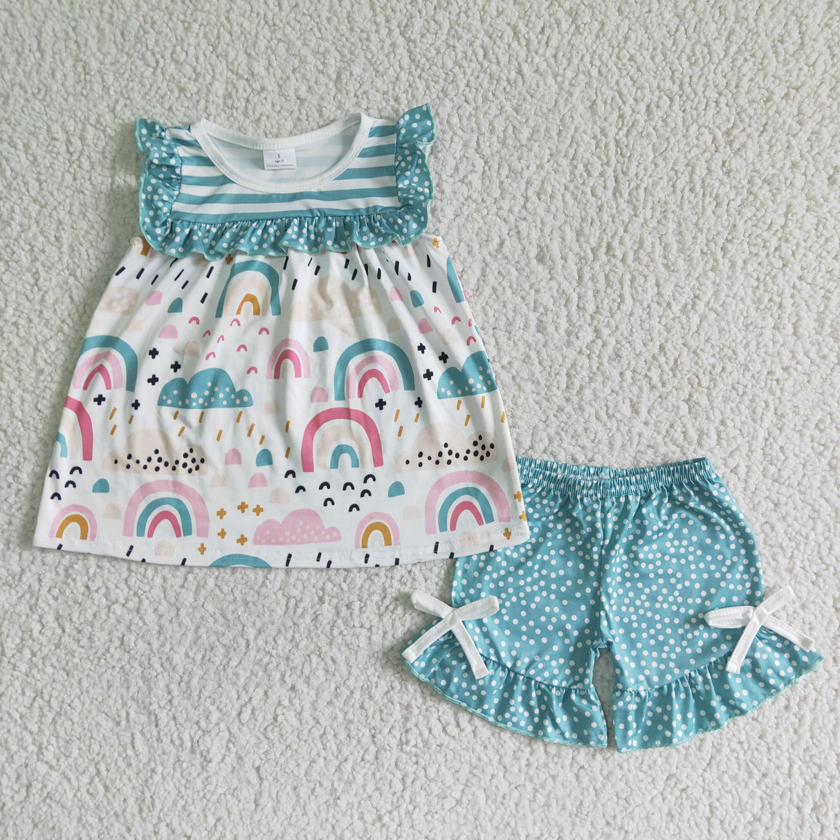 Rainbow shirt polka dots shorts girls summer clothing