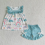 Rainbow shirt polka dots shorts girls summer clothing