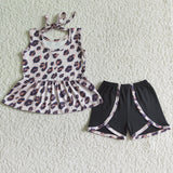 Leopard sleeveless shirt black shorts girls boutique clothes