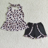 Leopard sleeveless shirt black shorts girls boutique clothes