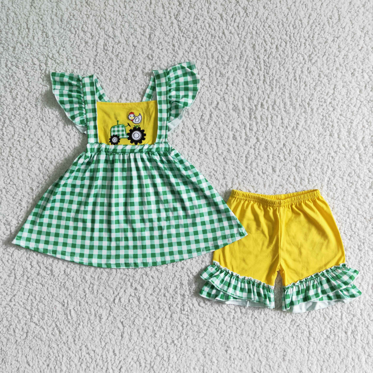 Chicken tractor embroidery girls farm clothing set