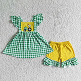 Chicken tractor embroidery girls farm clothing set