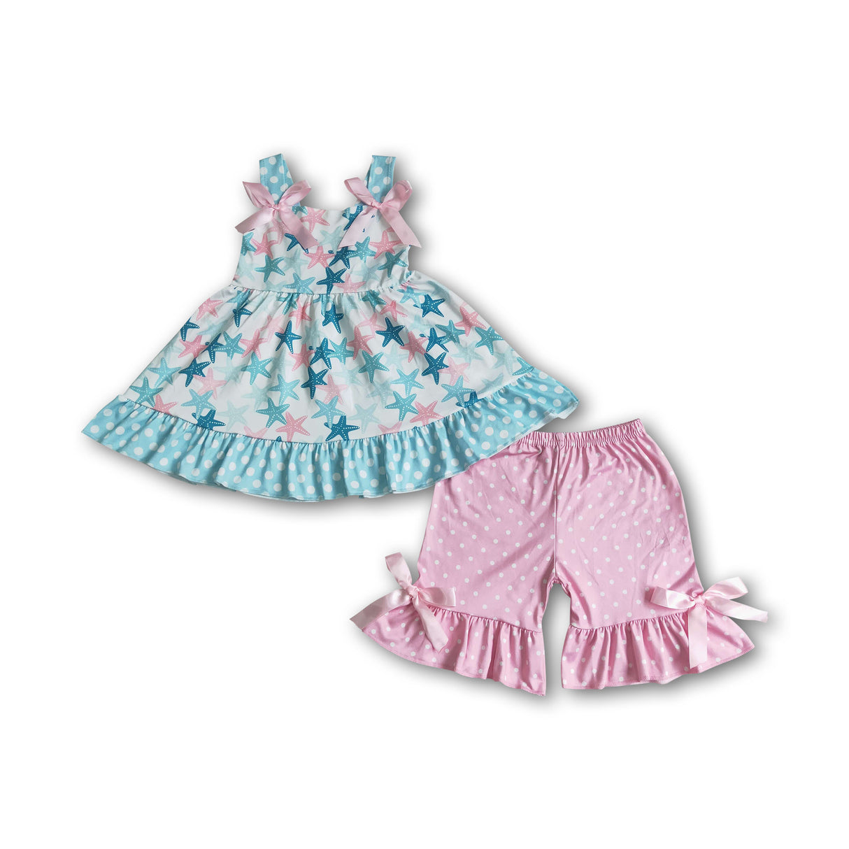 Shells sleeveless tunic shorts baby girls beach summer clothes