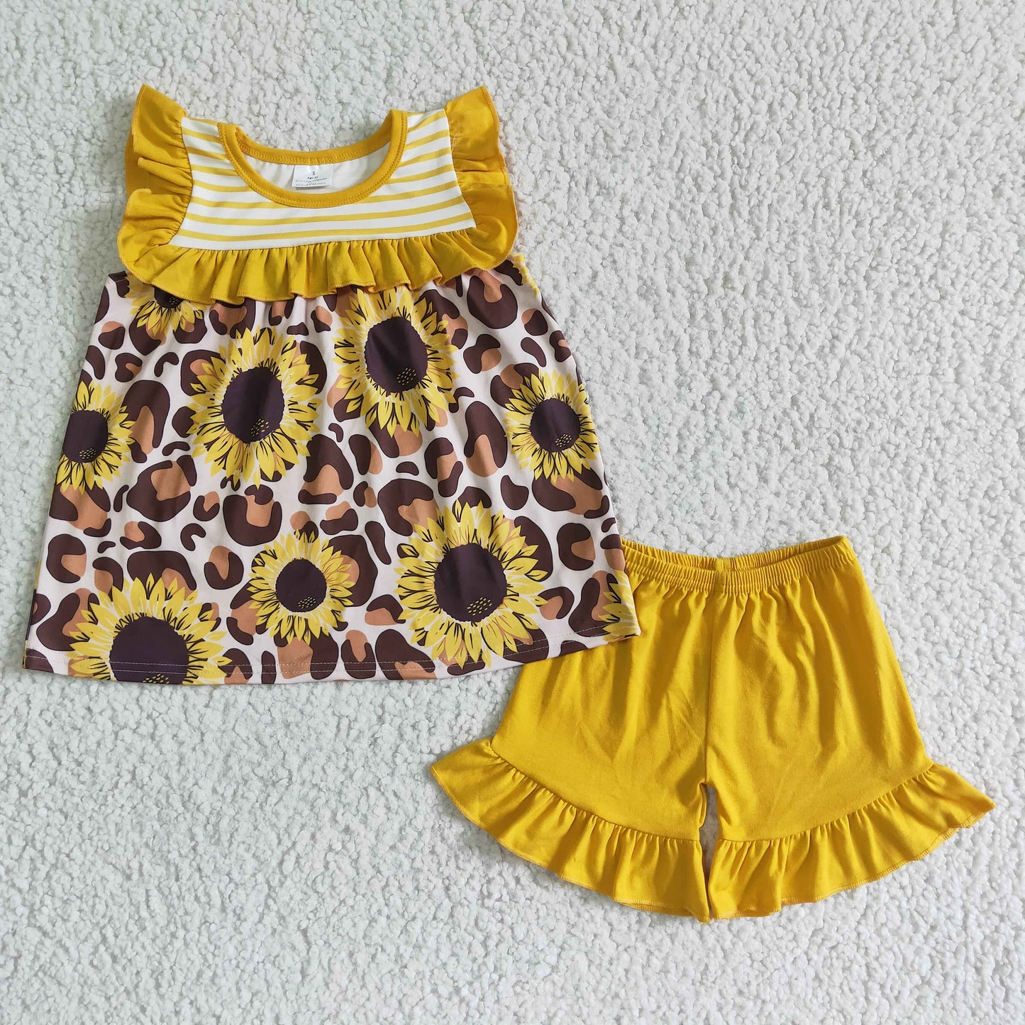 Sunflower leopard tunic yellow shirt girls clothing set