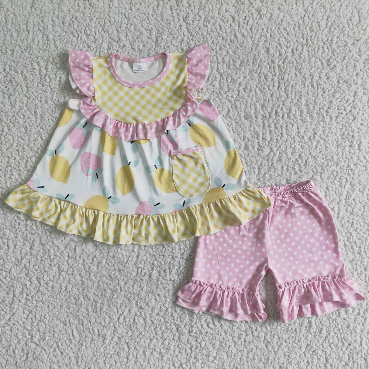 Lemon strawberry pocket tunic ruffle shorts girls summer outfits