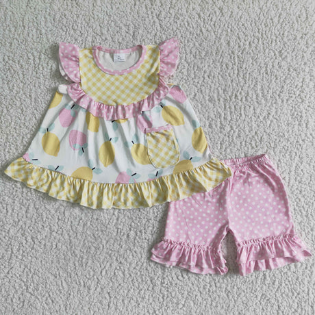 Lemon strawberry pocket tunic ruffle shorts girls summer outfits