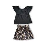 Black top leopard shorts girls summer outfits