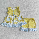 Sleeveless pockets bee print baby girls clothes