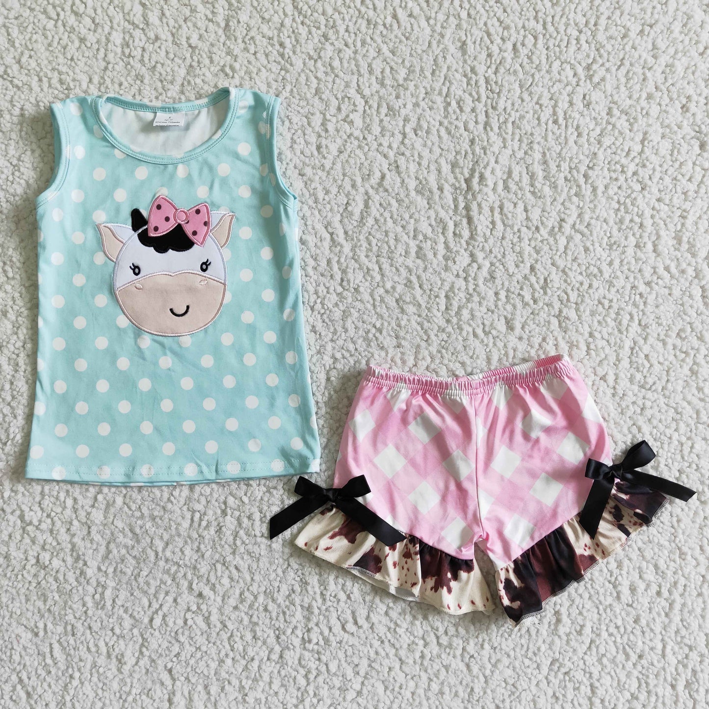 Cow embroidery baby girls summer clothing set