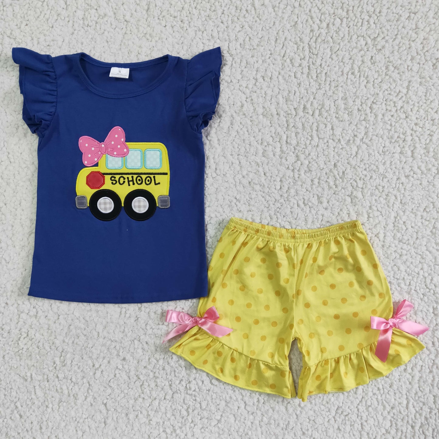 School bus applique kids girls back to school outfits