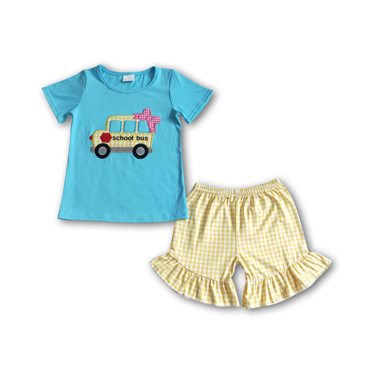 School bus embroidery girls back to school outfits