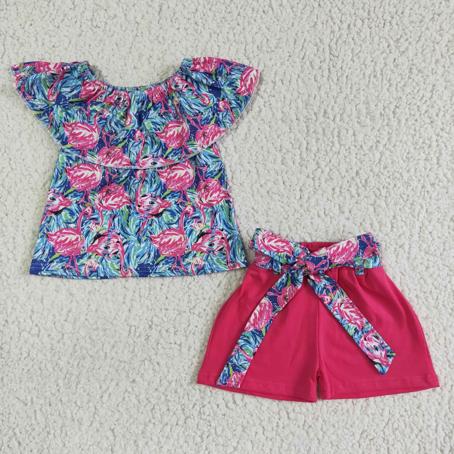Flamingo shirt solid shorts girls boutique outfits