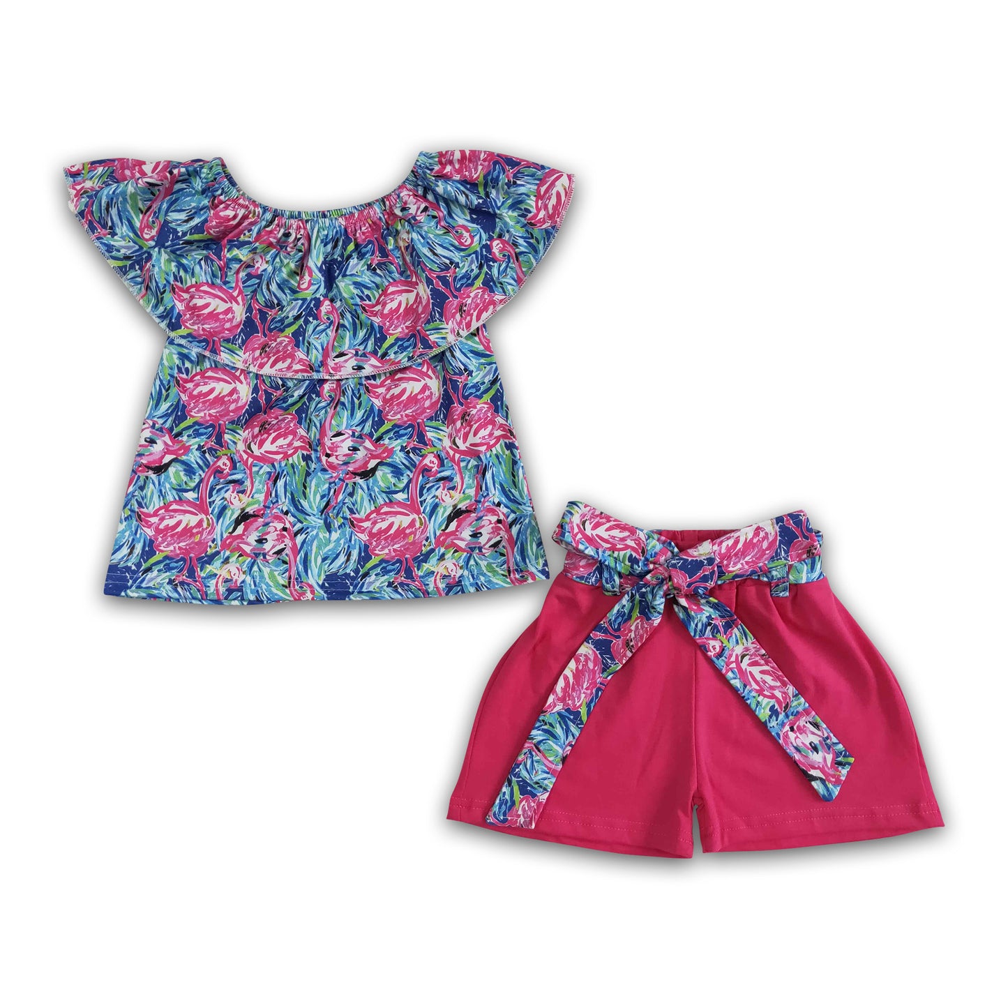 Flamingo shirt solid shorts girls boutique outfits
