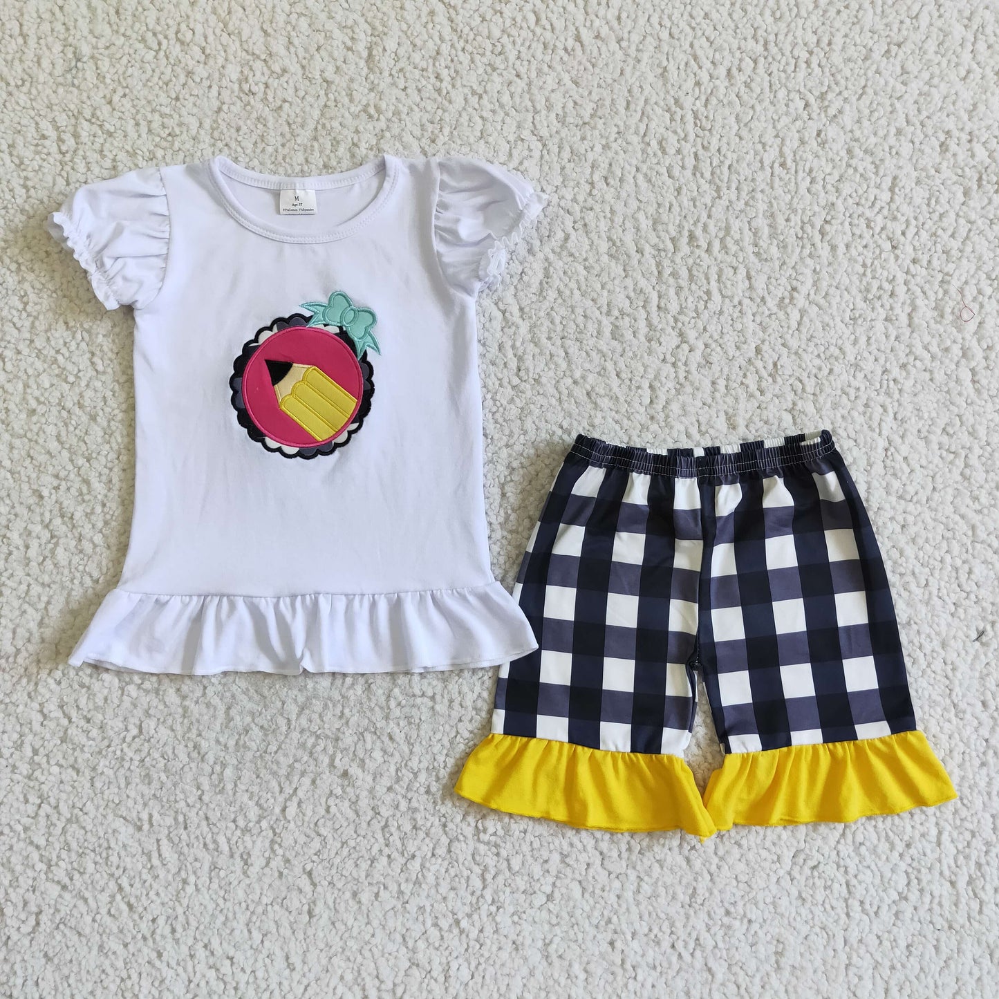 Pencil embroidery plaid shorts girls back to school clothes